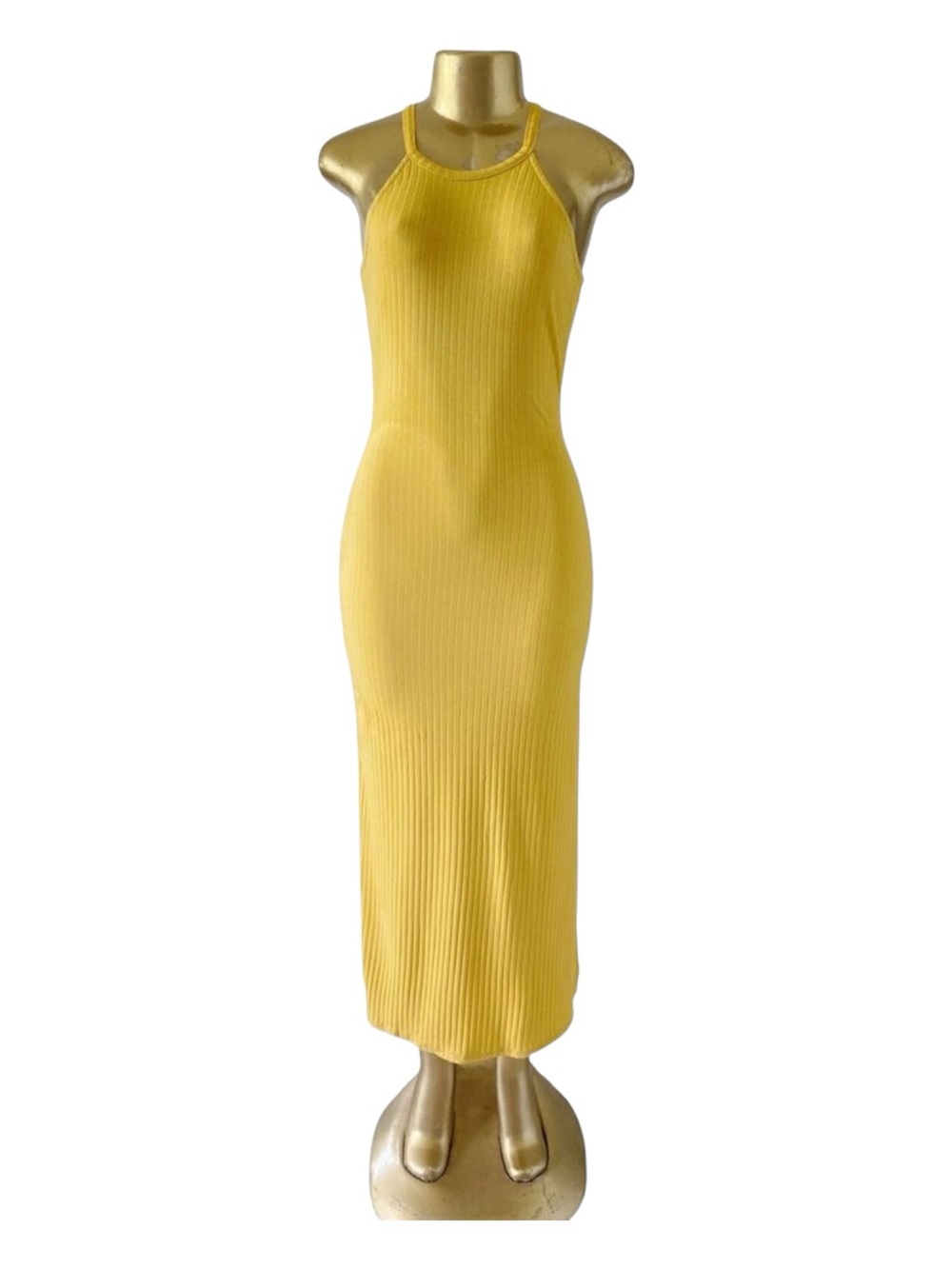 Sadie & Sage Dress Womens Small Yellow Ribbed Knit Maxi Tank Sleeveless NWT